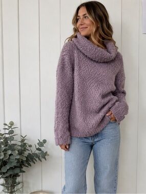 Kenneth Cole Reaction Lavender Popcorn Eyelash Knit Cowl Neck‎ Sweater XXL